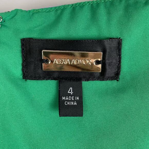 Alexia Admor Sammie Mini Dress 60s Green Floral Size 4 Retro Square Neck - Picture 6 of 12